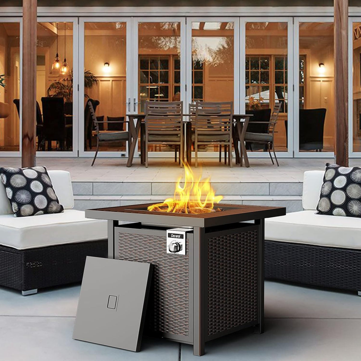 Propane Fire Pit Table with Lid 28 Auto-Ignition 50000 BTU W5546