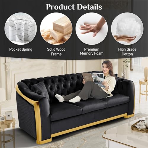 Grey Velvet Tufted Sofa with Gold Legs L158141