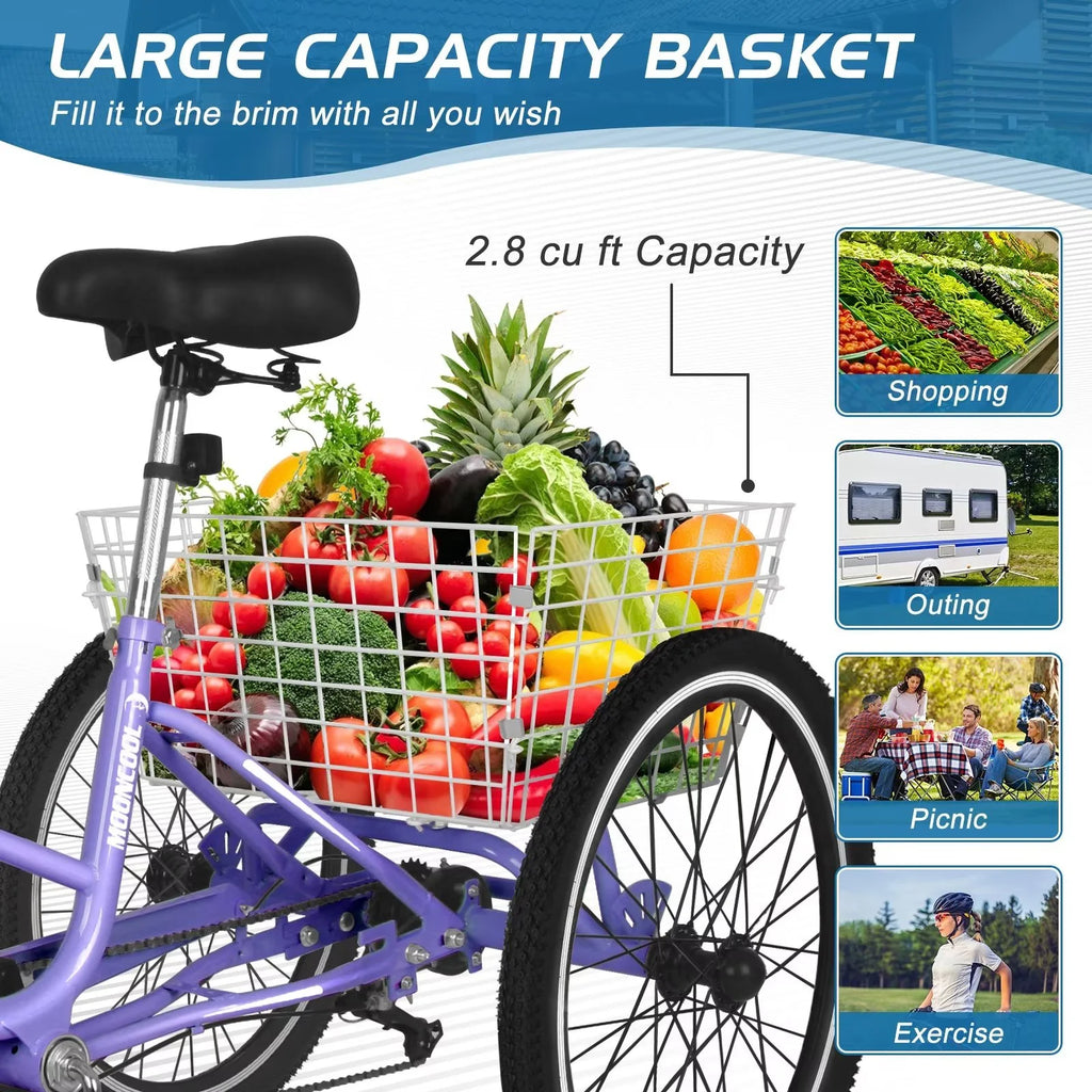 20/24/26 inch Wheels 7 Speed Adult Tricycle E861