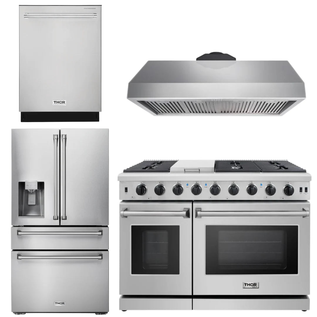 48 Gas Range, Range Hood, Dishwasher, Refrigerator with Water and Ice Dispenser S543