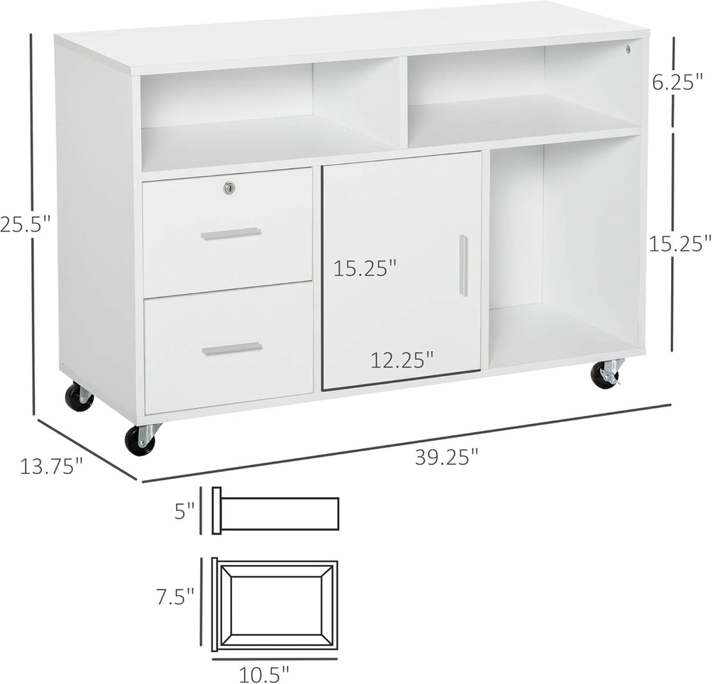 White Printer Stand with Drawer and Caster Wheels C648824