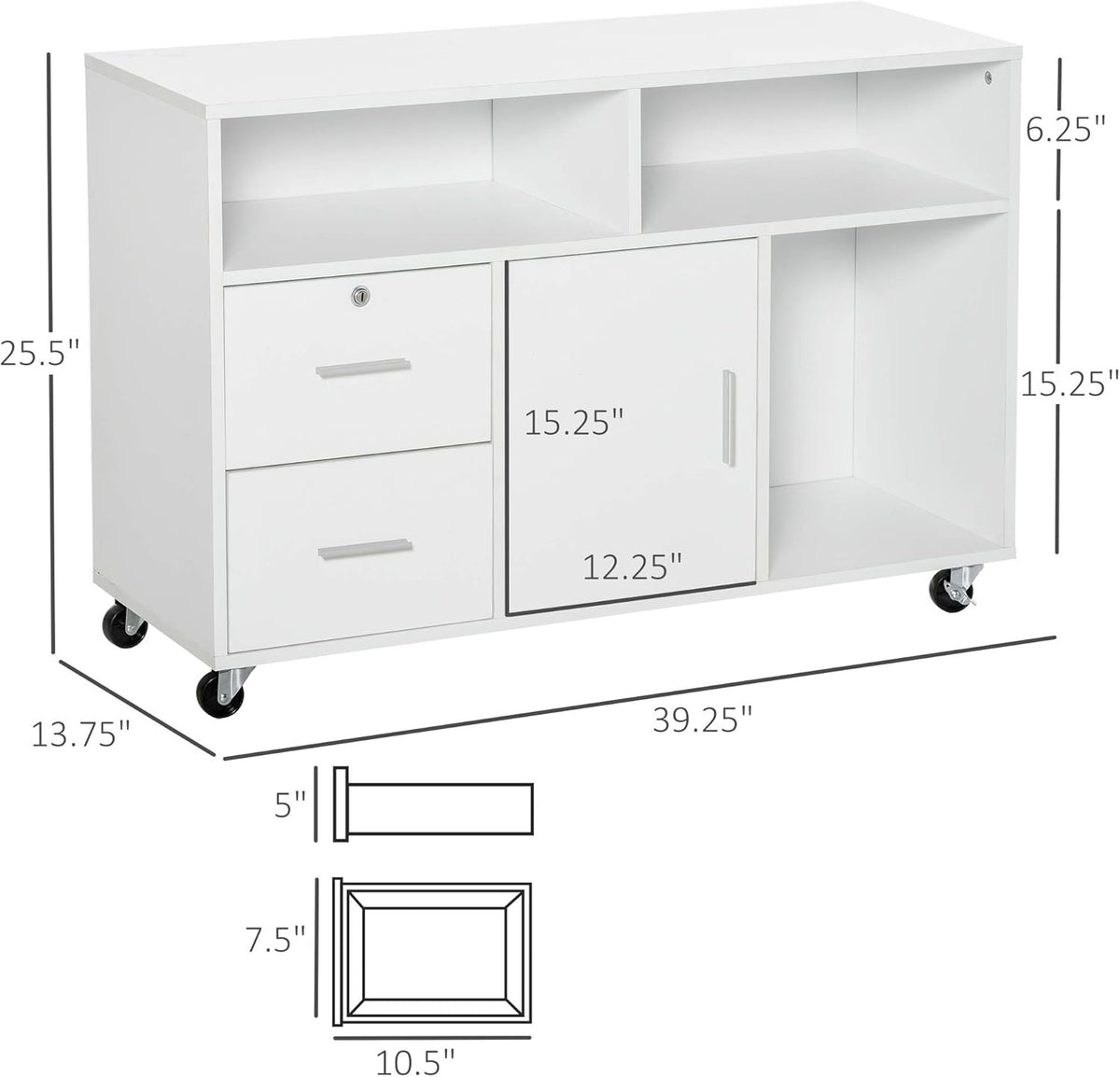 White Printer Stand with Drawer and Caster Wheels C648824