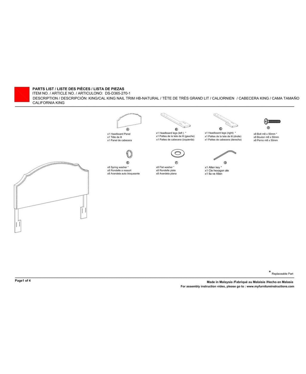 King Nail Trim Headboard M2878