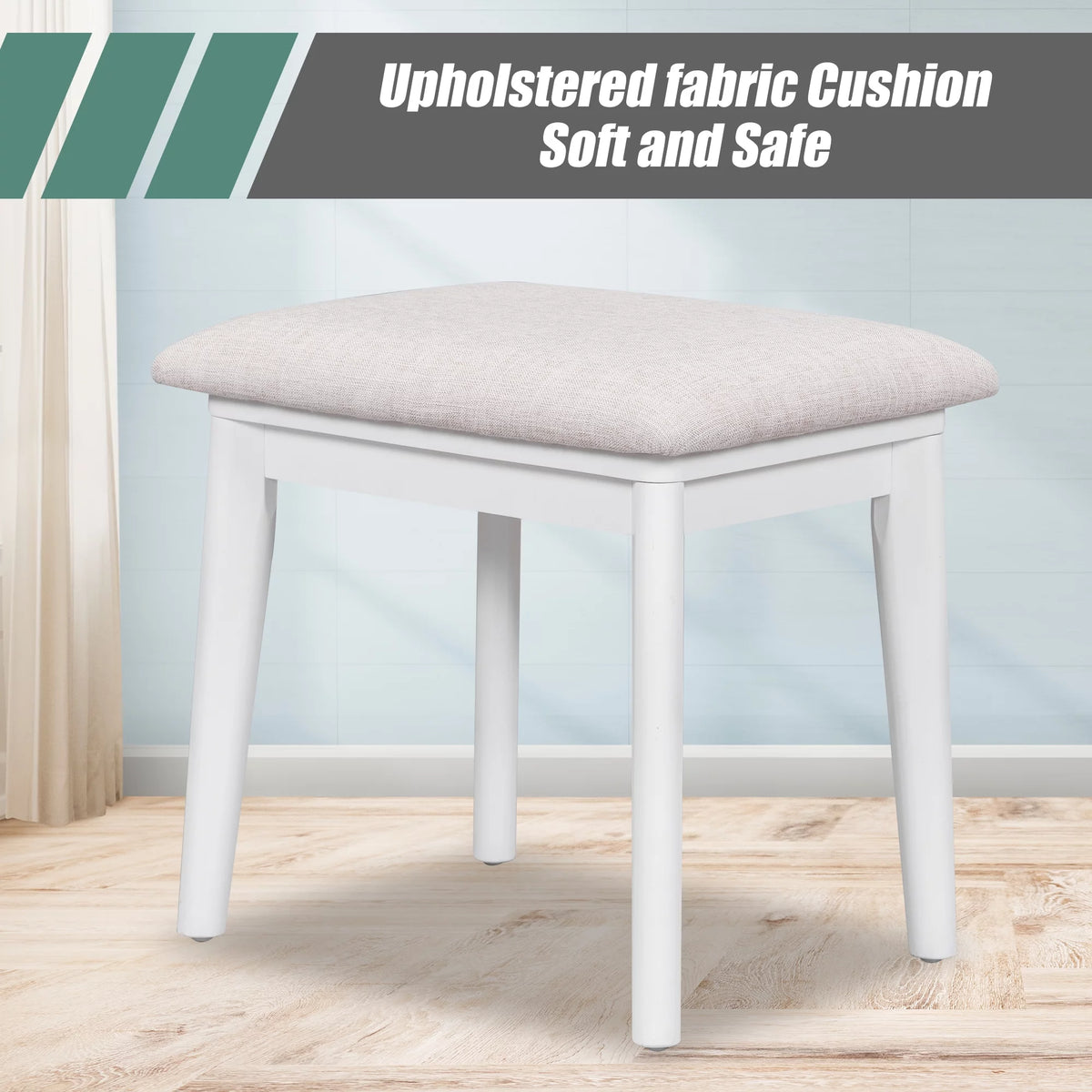 White Wood Makeup Dresser with Flip-top Mirror and Stool A61320