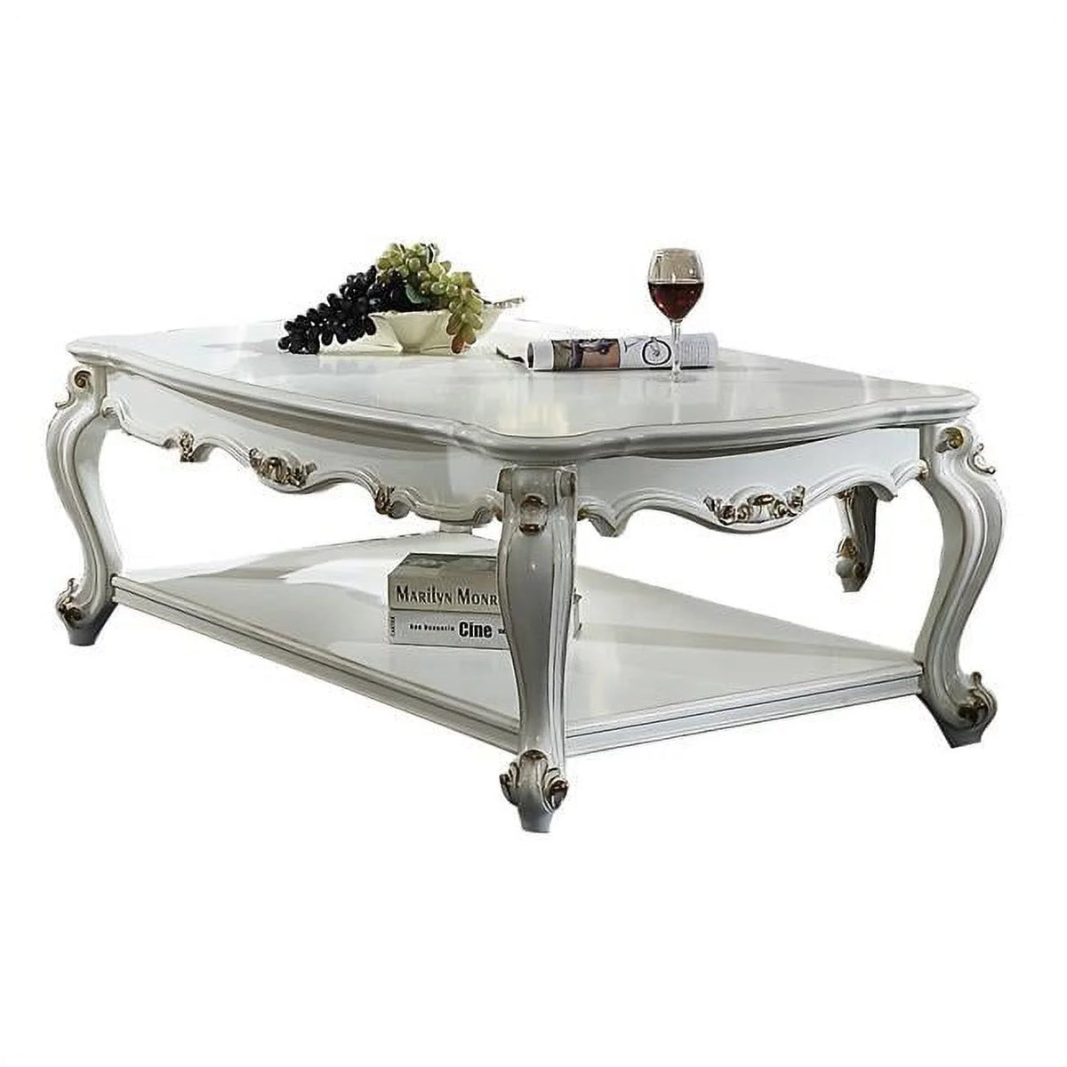 White Wooden Coffee Table with Bottom Shelf A5604