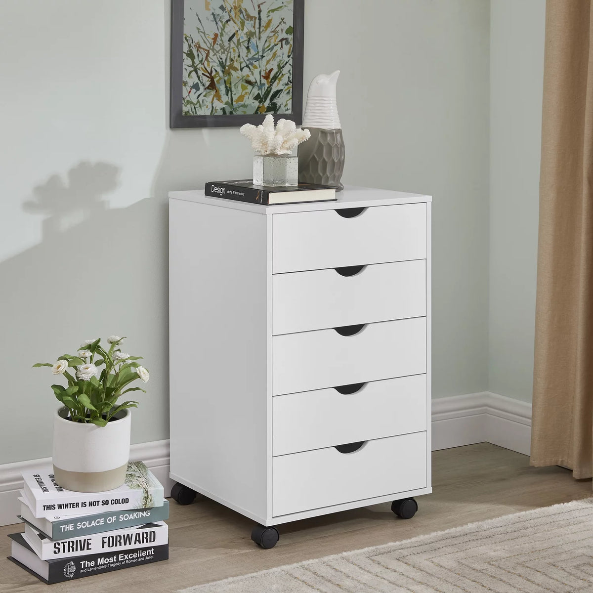 White 5 Drawer Storage Cabinet with Shelf U440096