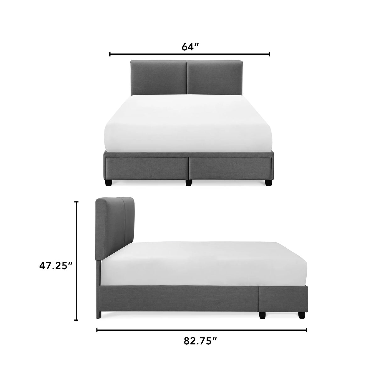 Queen Size Dark Gray Storage Bed K548