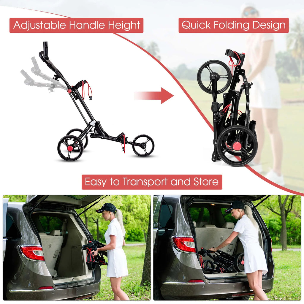 Foldable 3 Wheel Steel Golf Push Cart with Umbrella Holder K375