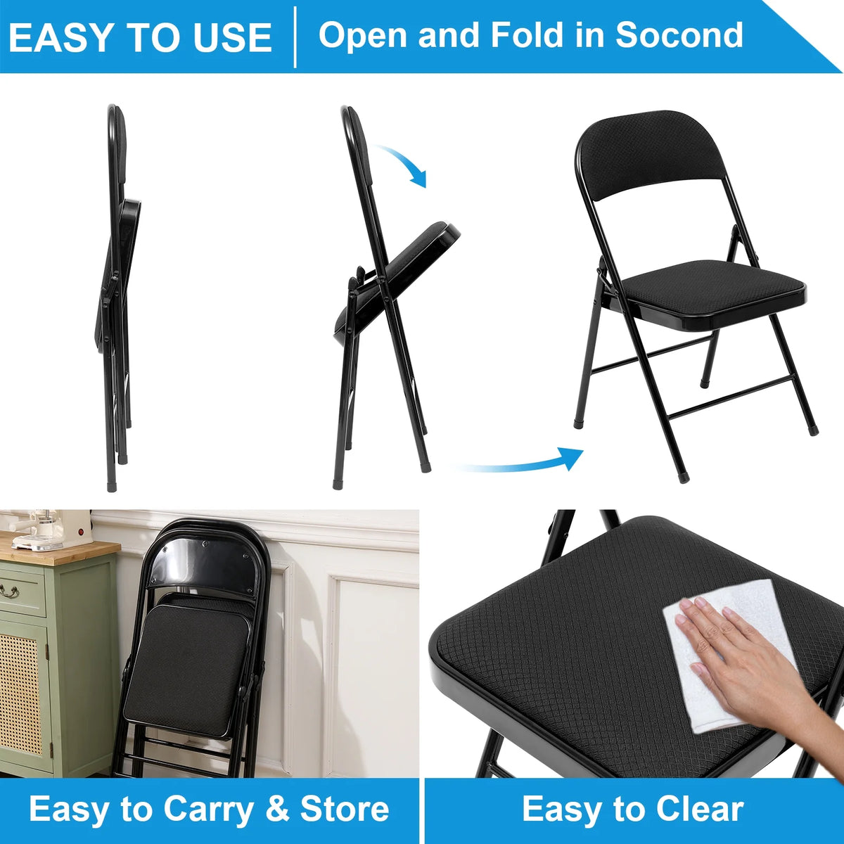 Black Fabric Padded Folding Chair 6 Pack D81033