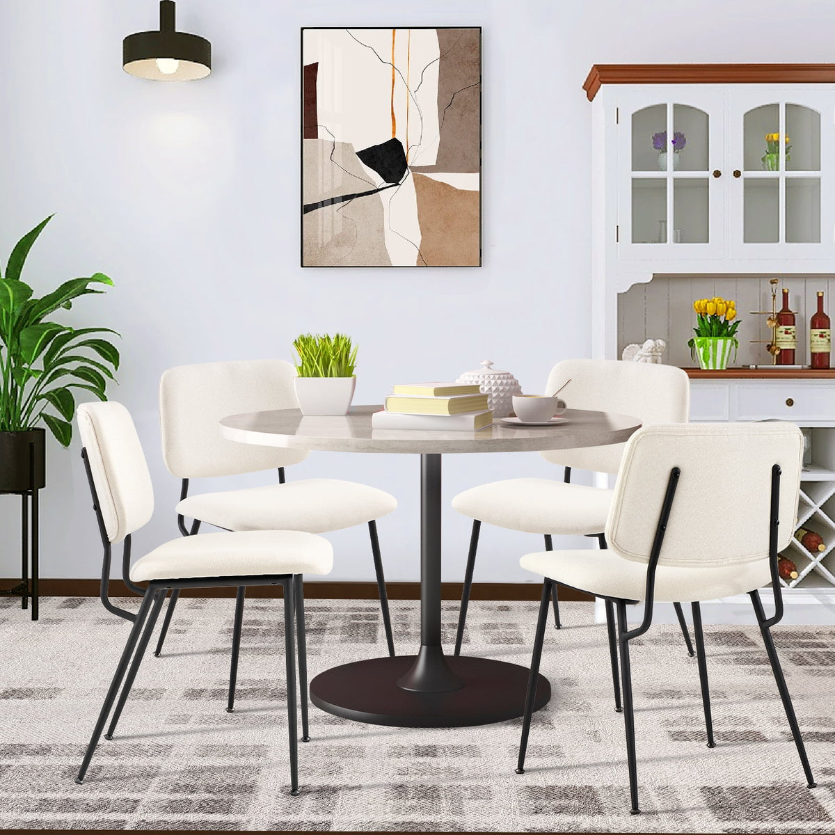 Cream Fabric Upholstered Dining Chairs Set of 6 B11979