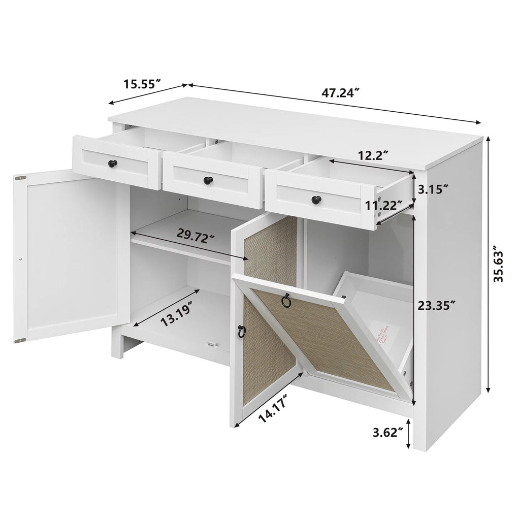 White Rattan Sideboard Buffet Cabinet with 3 Doors and 3 Drawer G827
