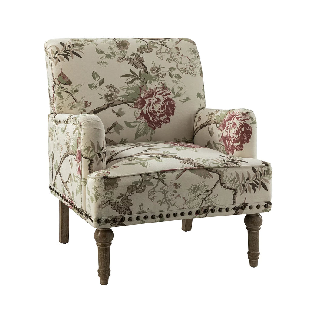 Navy Floral Upholstered Accent Armchair M432
