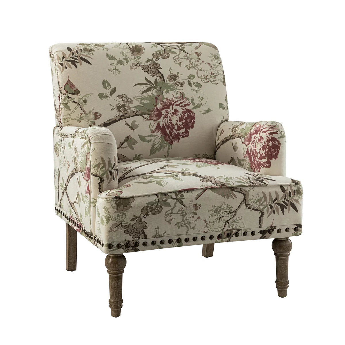 Navy Floral Upholstered Accent Armchair M432