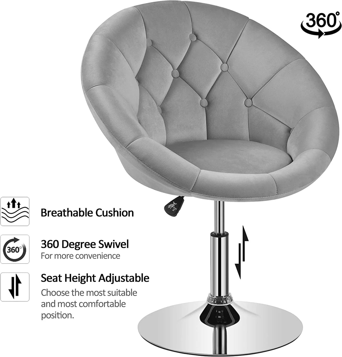 Velvet Tufted Swivel Accent Chair with Chrome Frame E839
