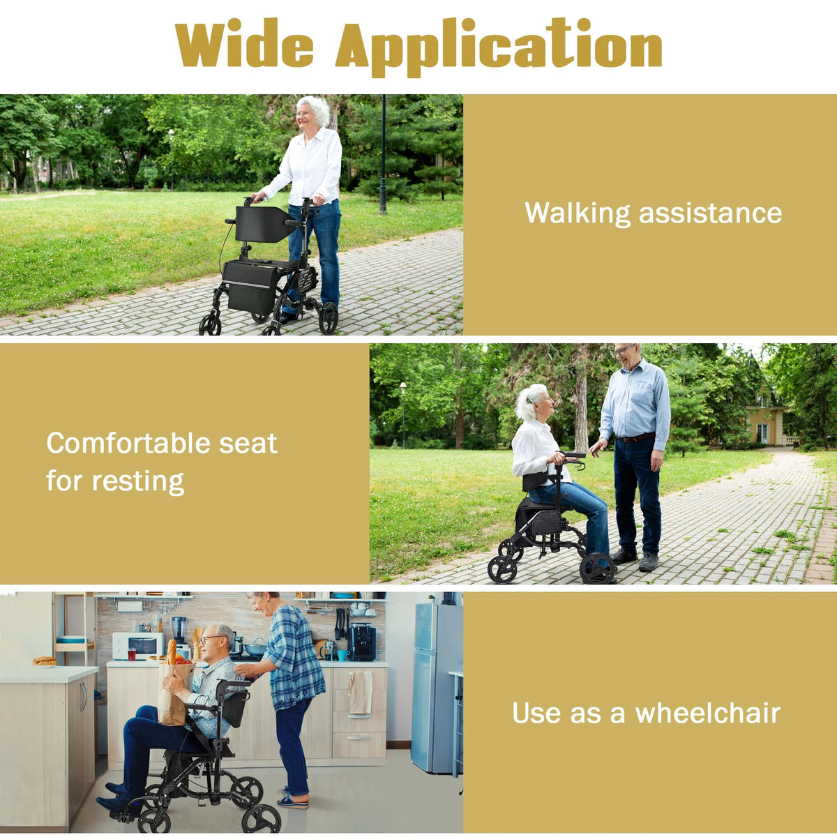 2 in 1 Rollator Walker Transport Wheelchair with Backrest Footrests Foldable Black O197