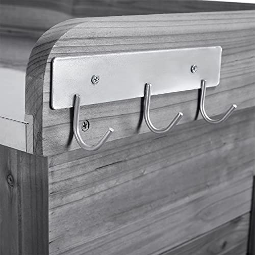 Gray Wooden Potting Bench with Cabinet Drawer B81619