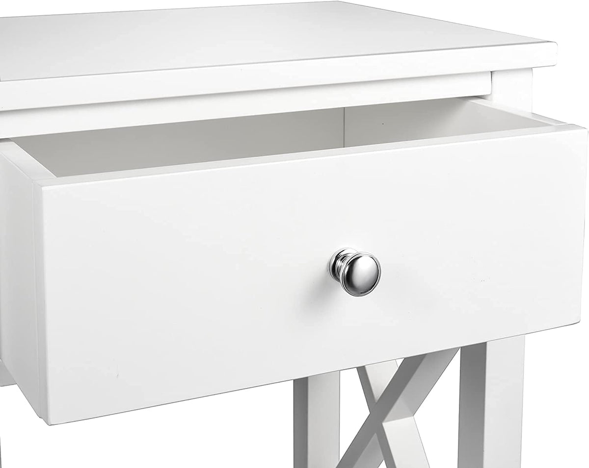 2 Pcs White Wooden Side End Table Night Stand with Bin Drawer J531968