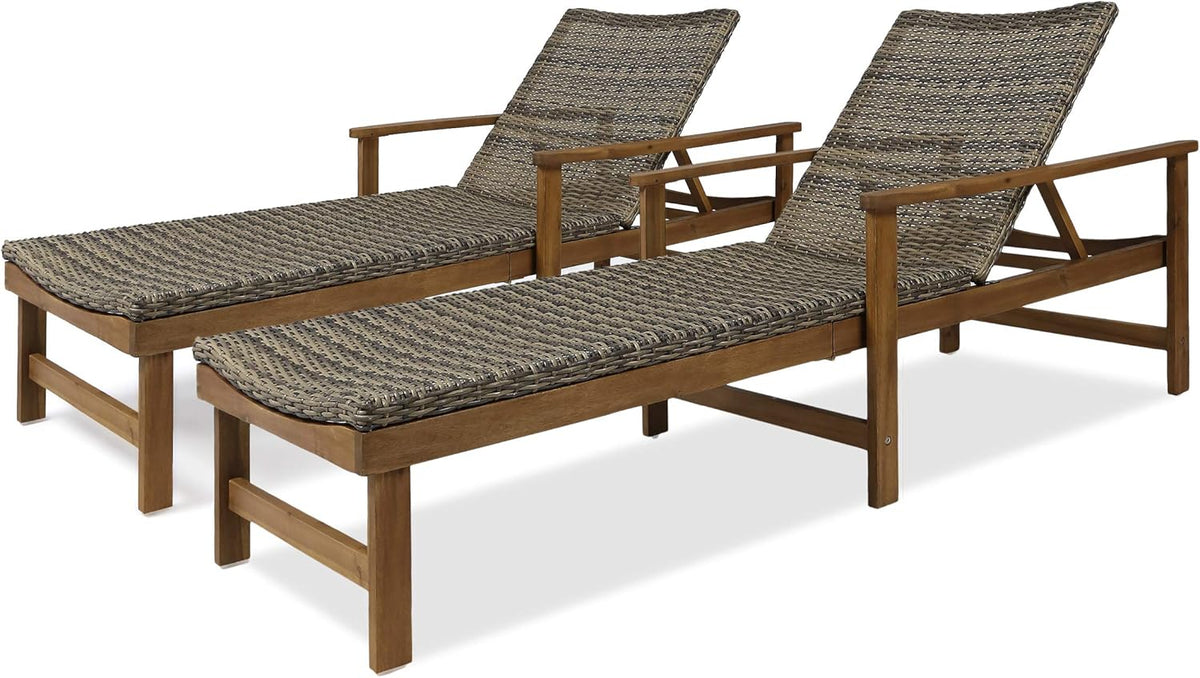Acacia Wood Chaise Lounge with Wicker Seating Set of 2 K132483