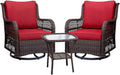 Outdoor Wicker Swivel Rocker Patio Set with Cushions and Glass Top Side Table A3311