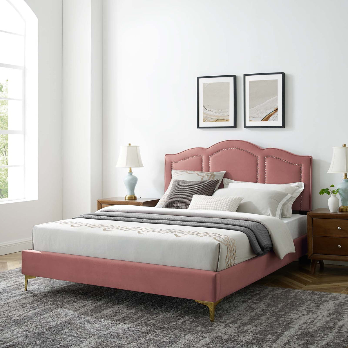 King Platform Bed in Dusty Rose P50468