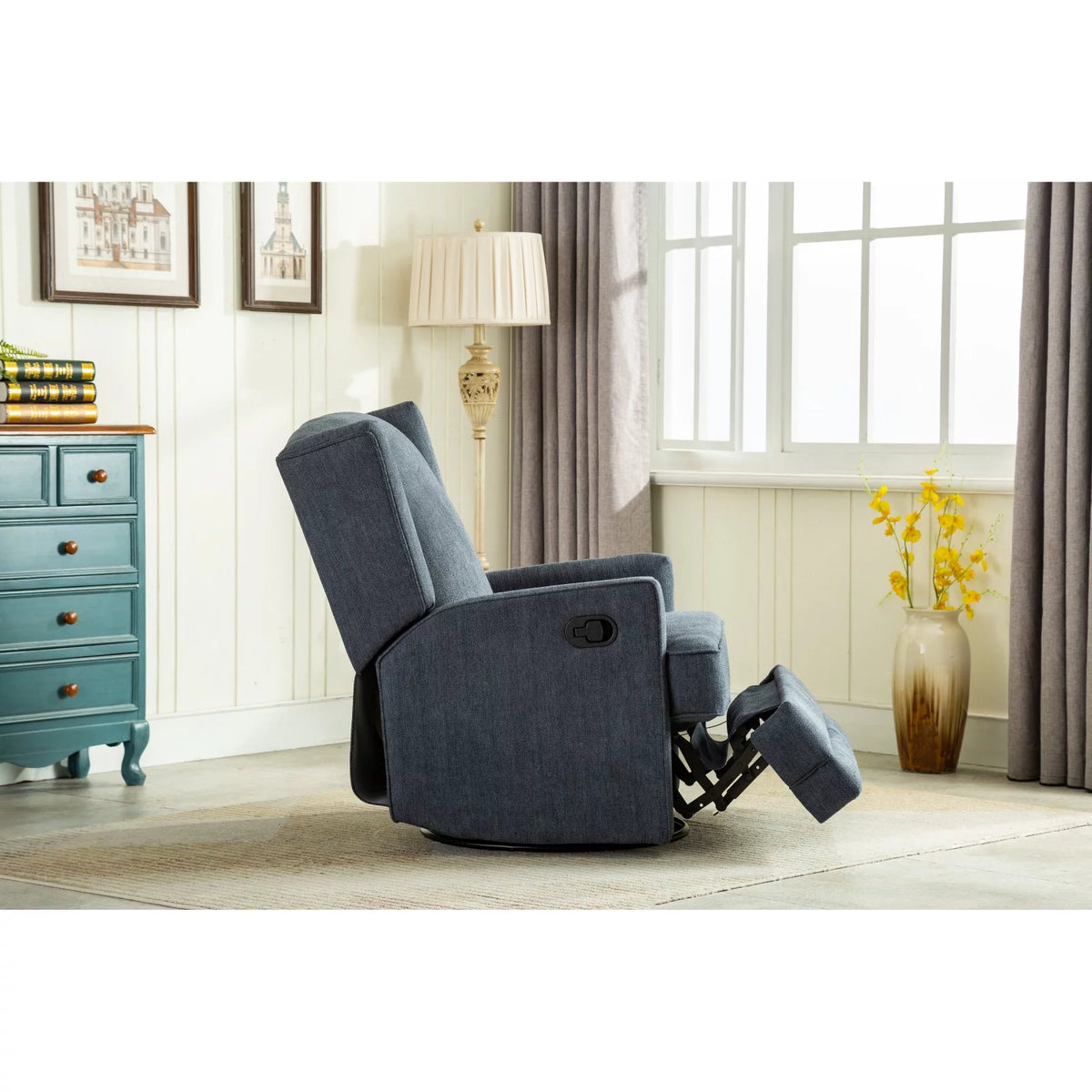 Beige Chenille Wingback Swivel Glider Recliner P54596