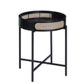 24 Inch Round End Table Rattan Accent Metal Legs Black U92652