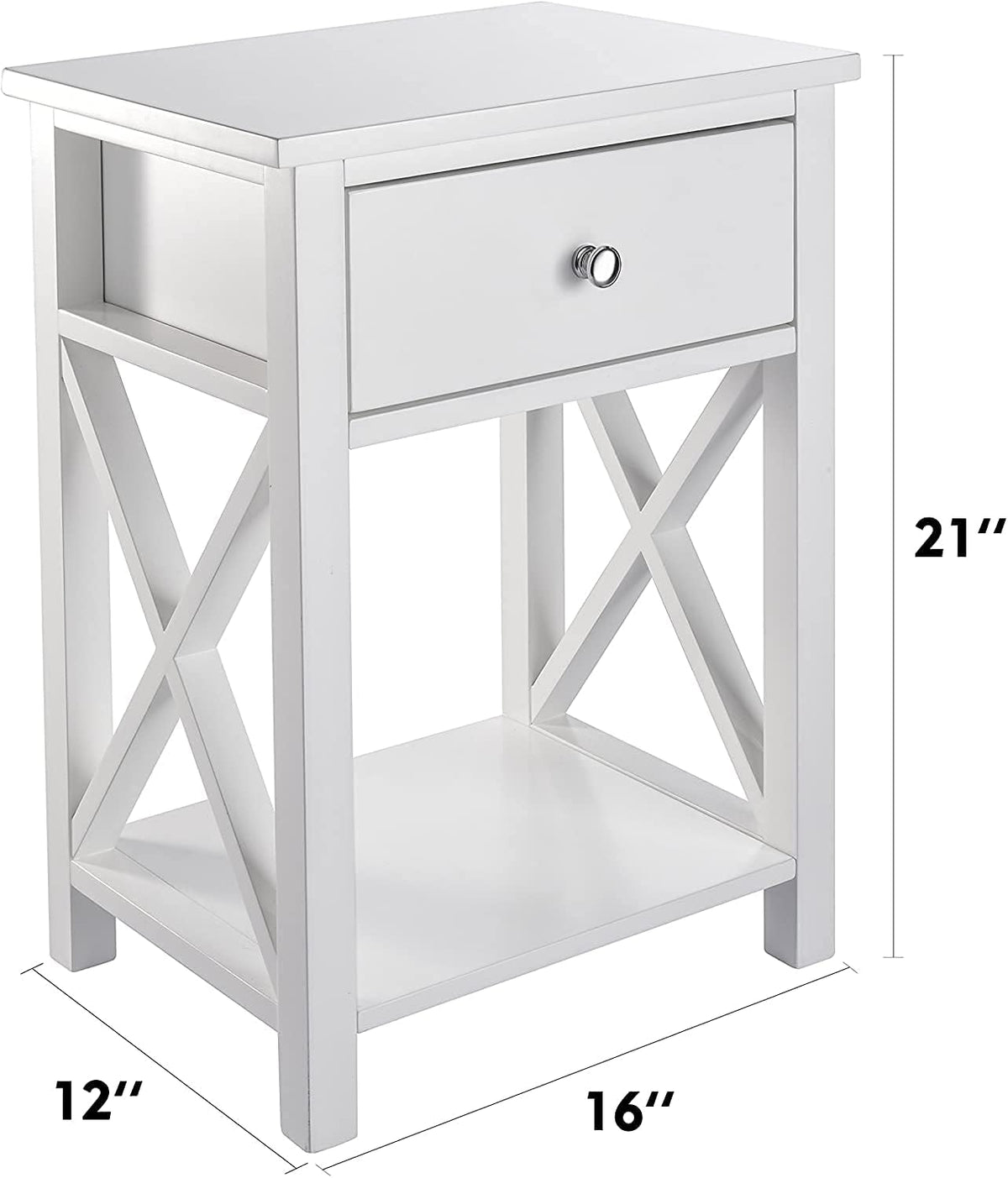 2 Pcs White Wooden Side End Table Night Stand with Bin Drawer J531968