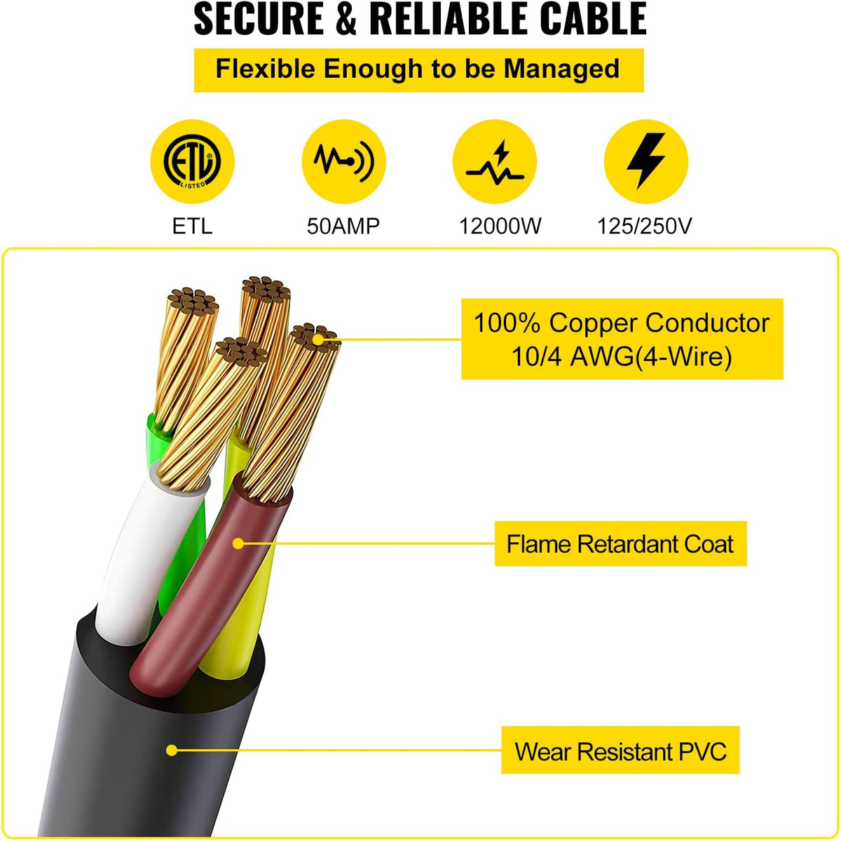 Heavy Duty 20 Feet 50AMP Generator Cord B378715