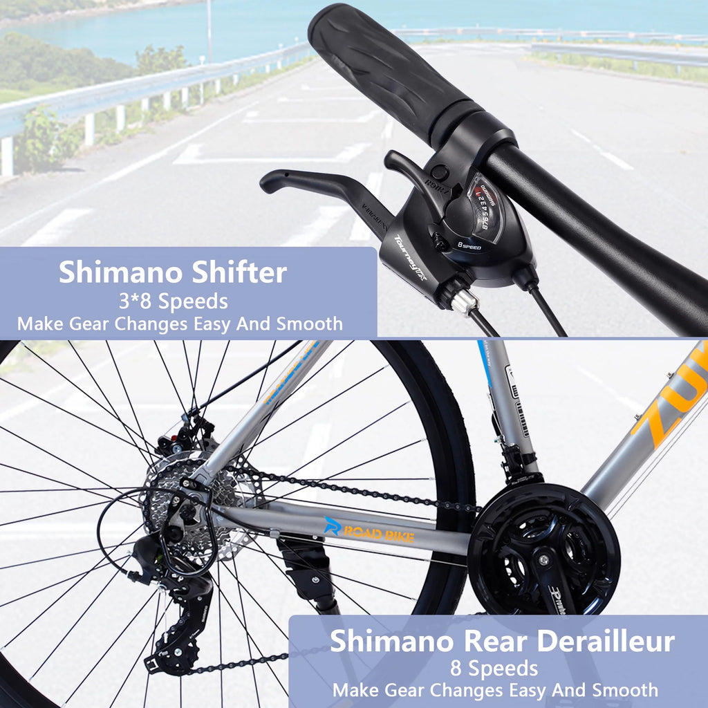 24 Speed 700C Aluminum Flat Bar Road Bike with Disc Brakes V1225