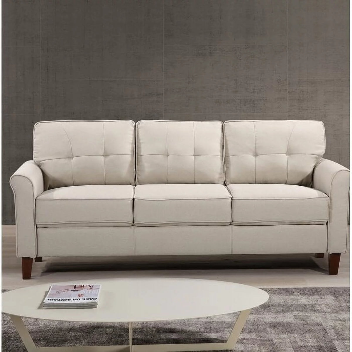 Beige Linen Flared Arm Sofa Z735