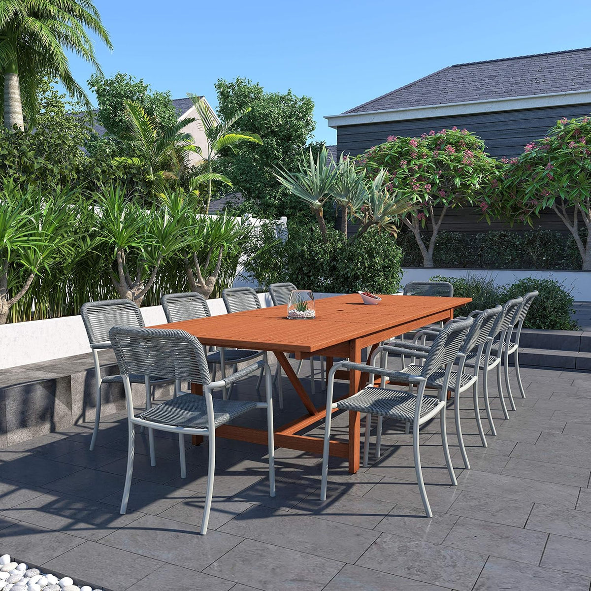 11-Piece Eucalyptus Wood Outdoor Rectangular Dining Table Set Y31881
