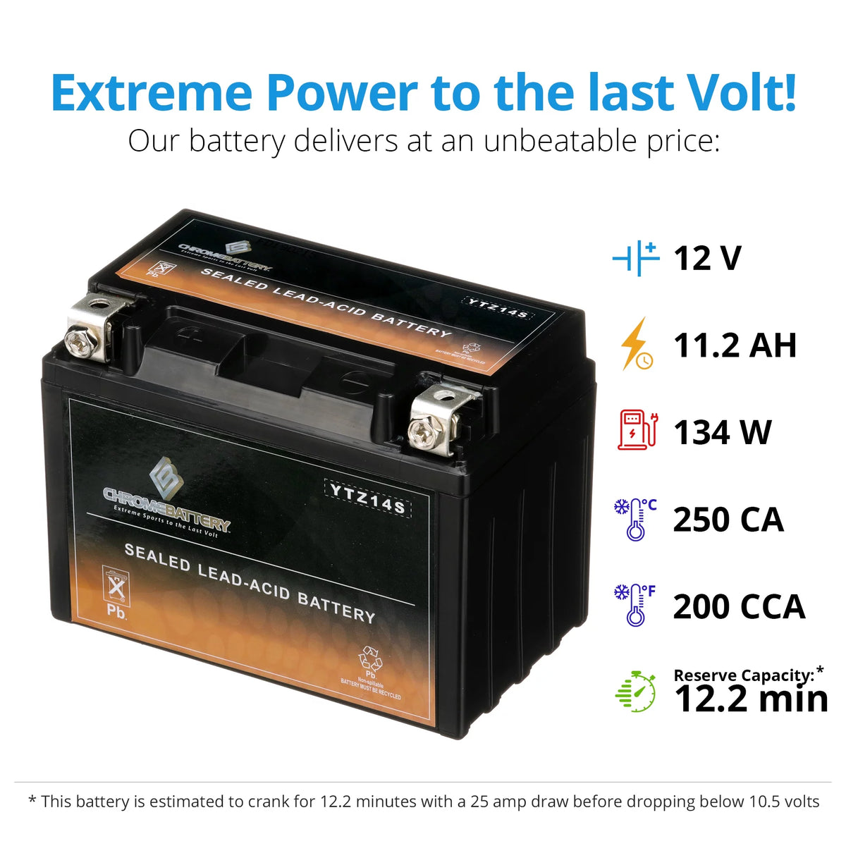 12 Volts 11.2 Ah 140 Cca Motorcycle Battery Y366