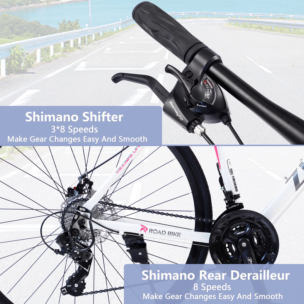 24 Speed 700C Aluminum Flat Bar Road Bike with Disc Brakes V1225