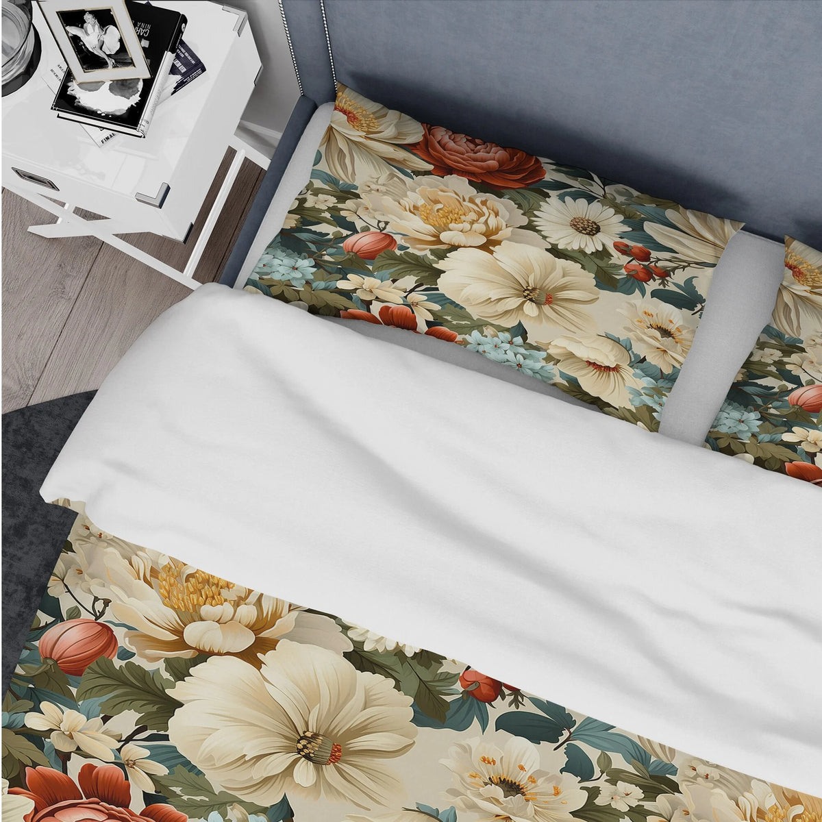 Beige Red Cottage Bedding Set With Shams Full Queen Y6997