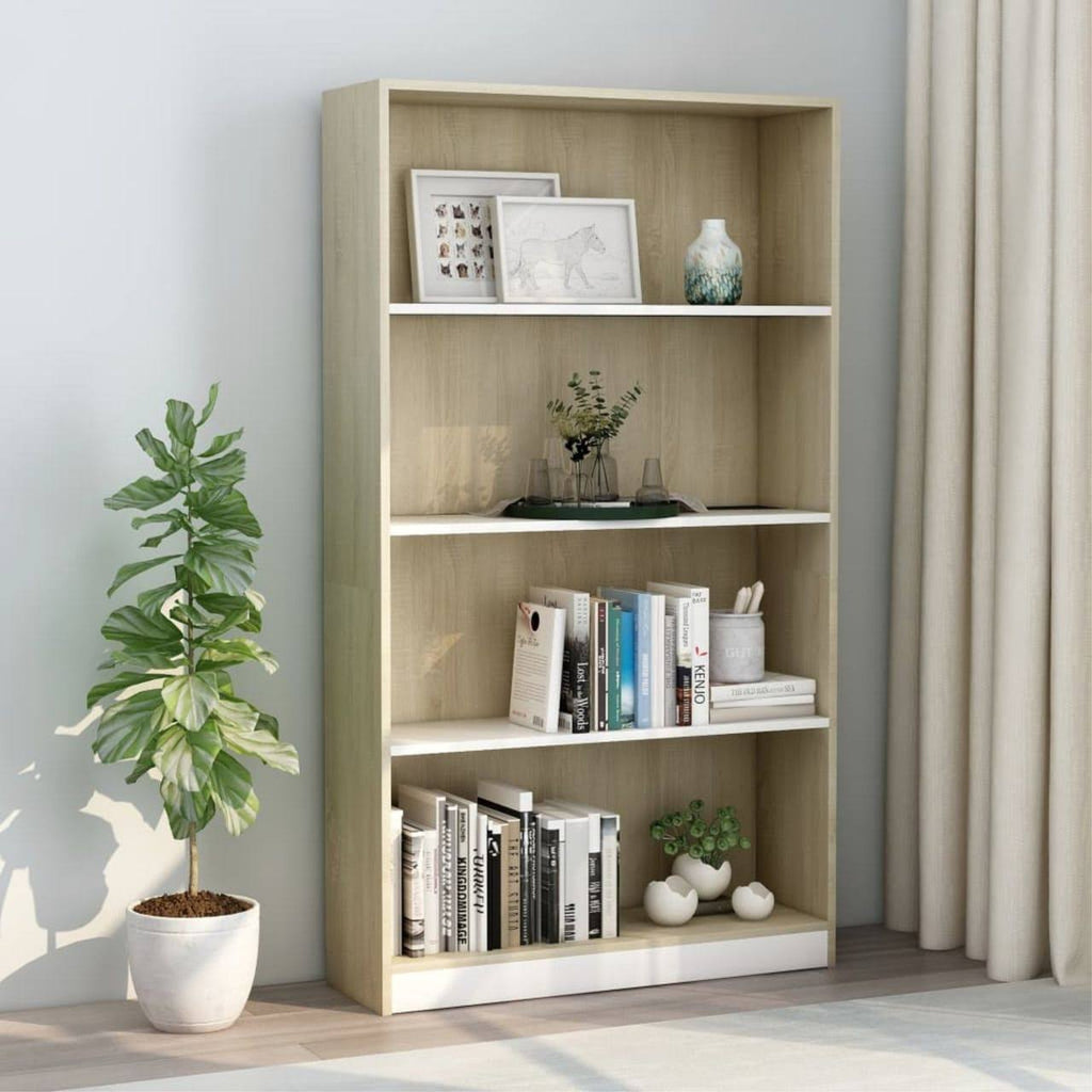 White and Sonoma Oak 4-Tier Book Cabinet T732