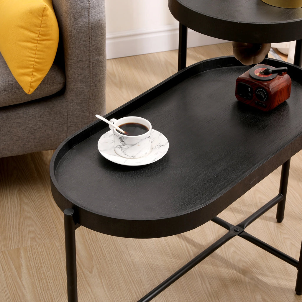 Black 2-Tier Side Table with Storage C935979