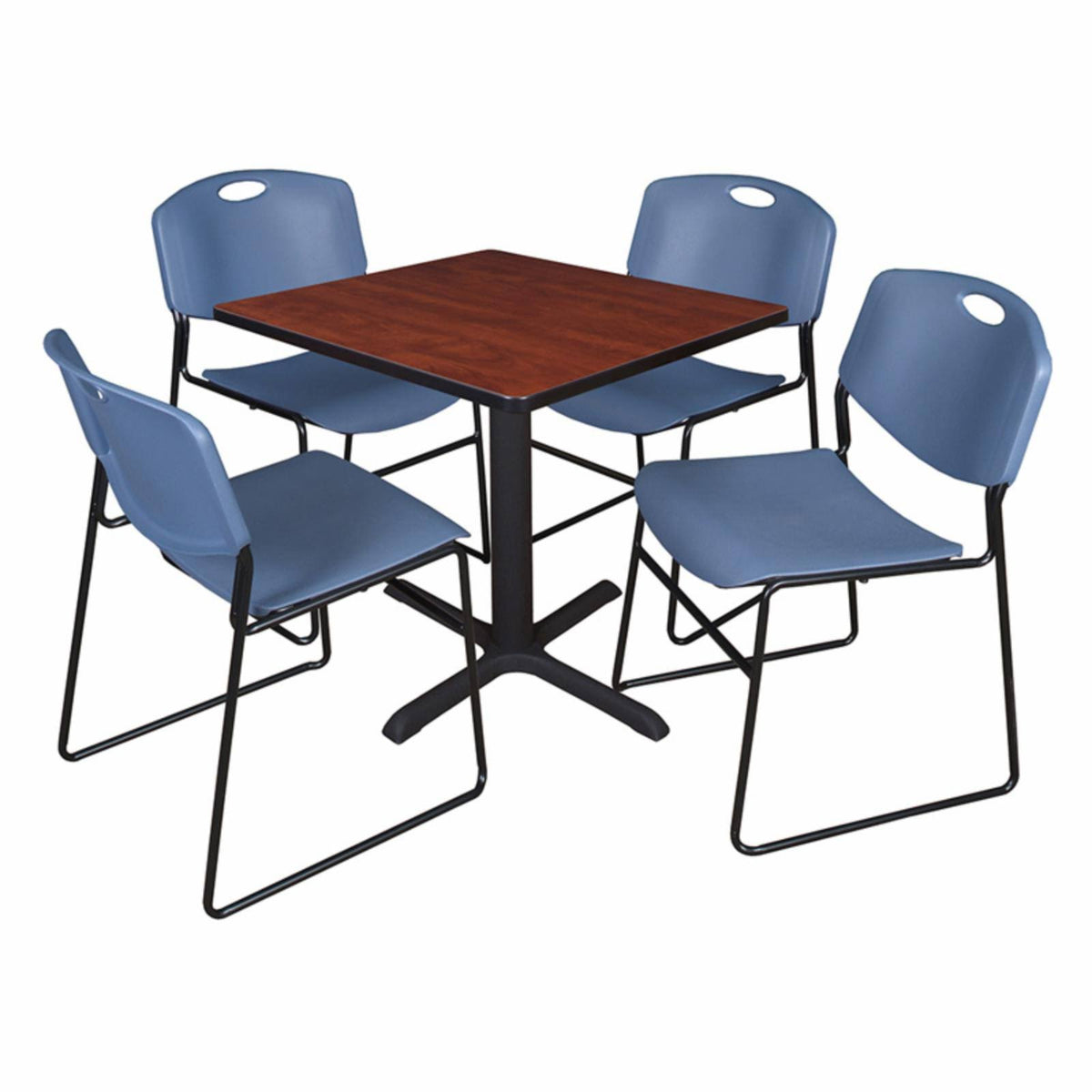 Cherry Square Breakroom Table & 4 Grey Stack Chairs F5946