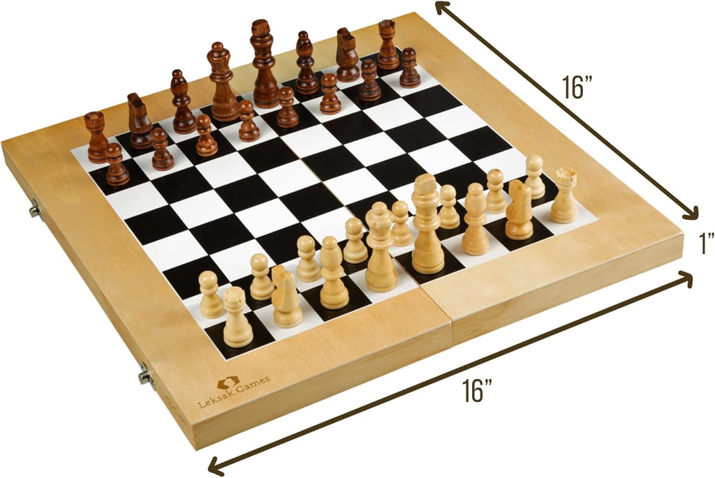 16'' Wooden Chess Checkers Backgammon Set Y292765
