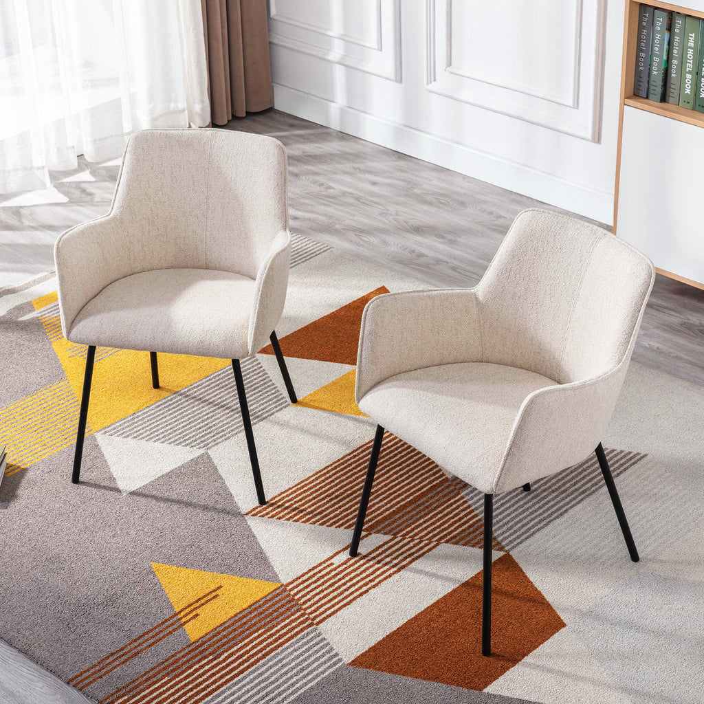 Beige Linen Upholstered Dining Chairs Set of 2 with Black Metal Legs L84825