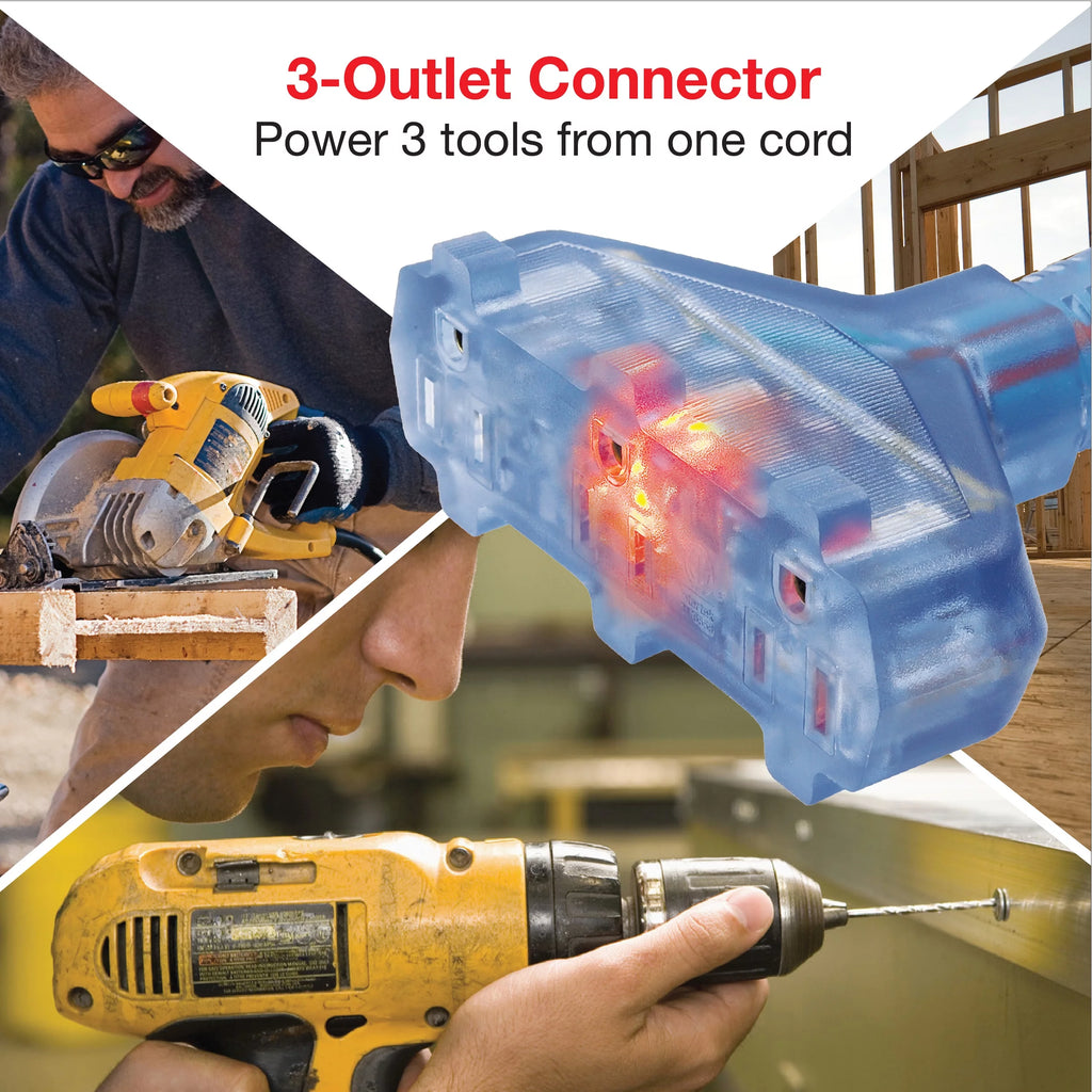12/3 50 ft 3-Outlet Extension Cord with Lighted Connector D52829