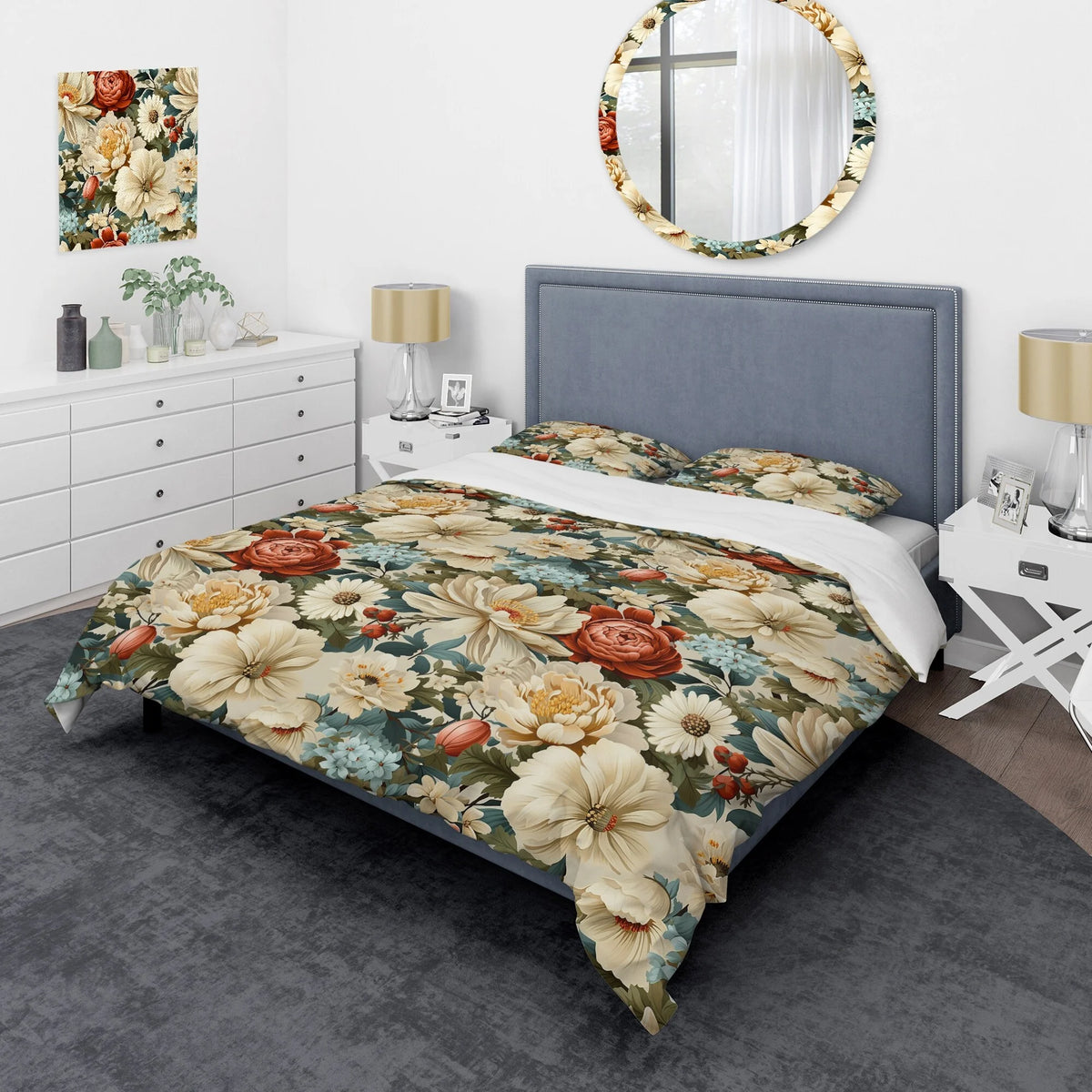 Beige Red Cottage Bedding Set With Shams Full Queen Y6997