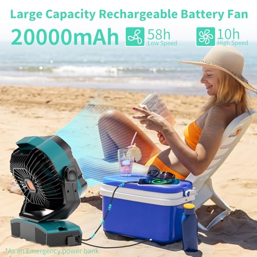 20000mAh Oscillating Portable Rechargeable Camping Fan with Light Hook D52092