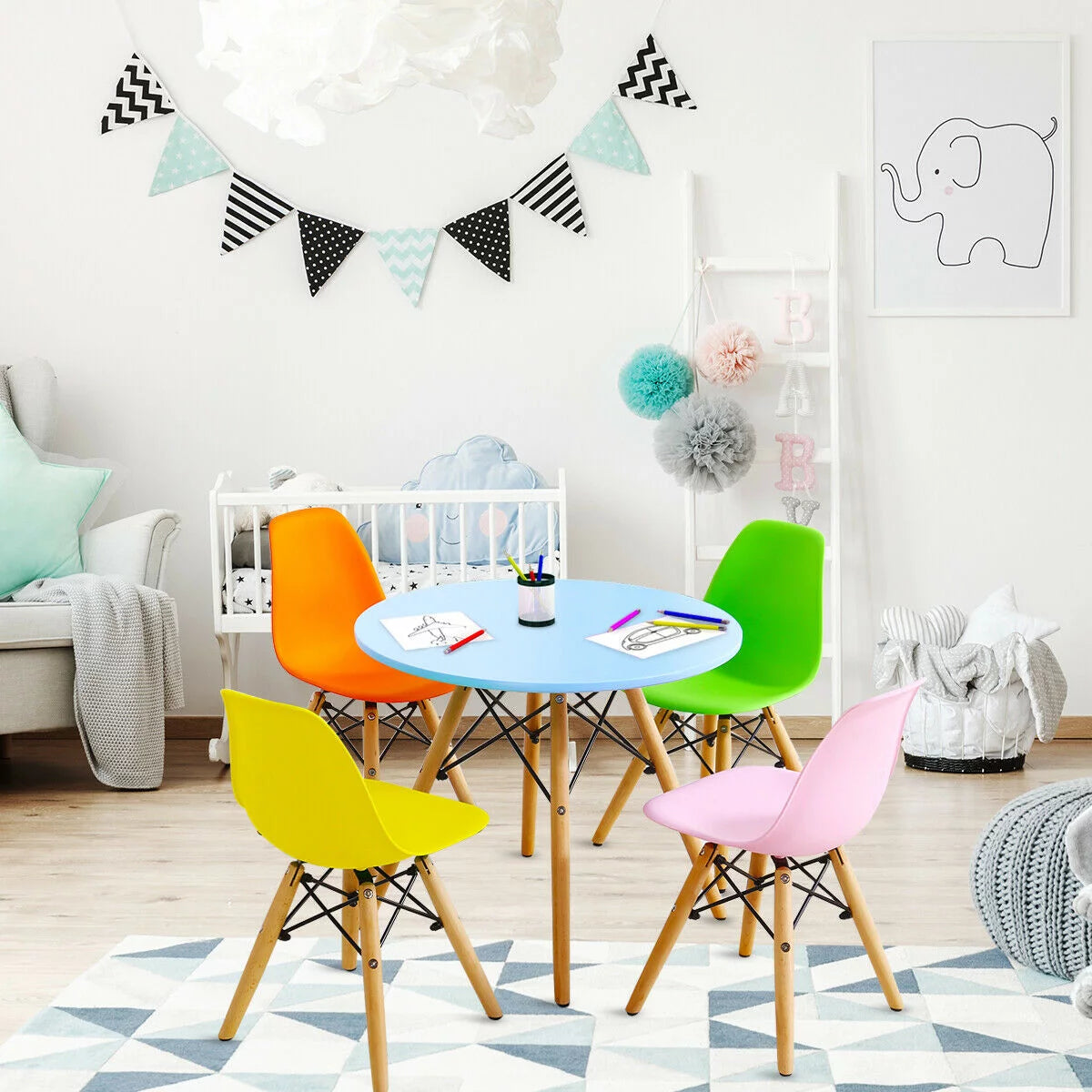 5 PC Kids Round Table Chair Set with 4 Armless Chairs A472