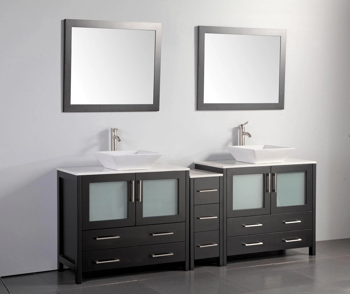 84 in. Double Sink Vanity Cabinet with Ceramic Vessel Sink & Mirror L47952