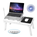 Portable Foldable Laptop Desk Bed Tray with USB Fans White D268479