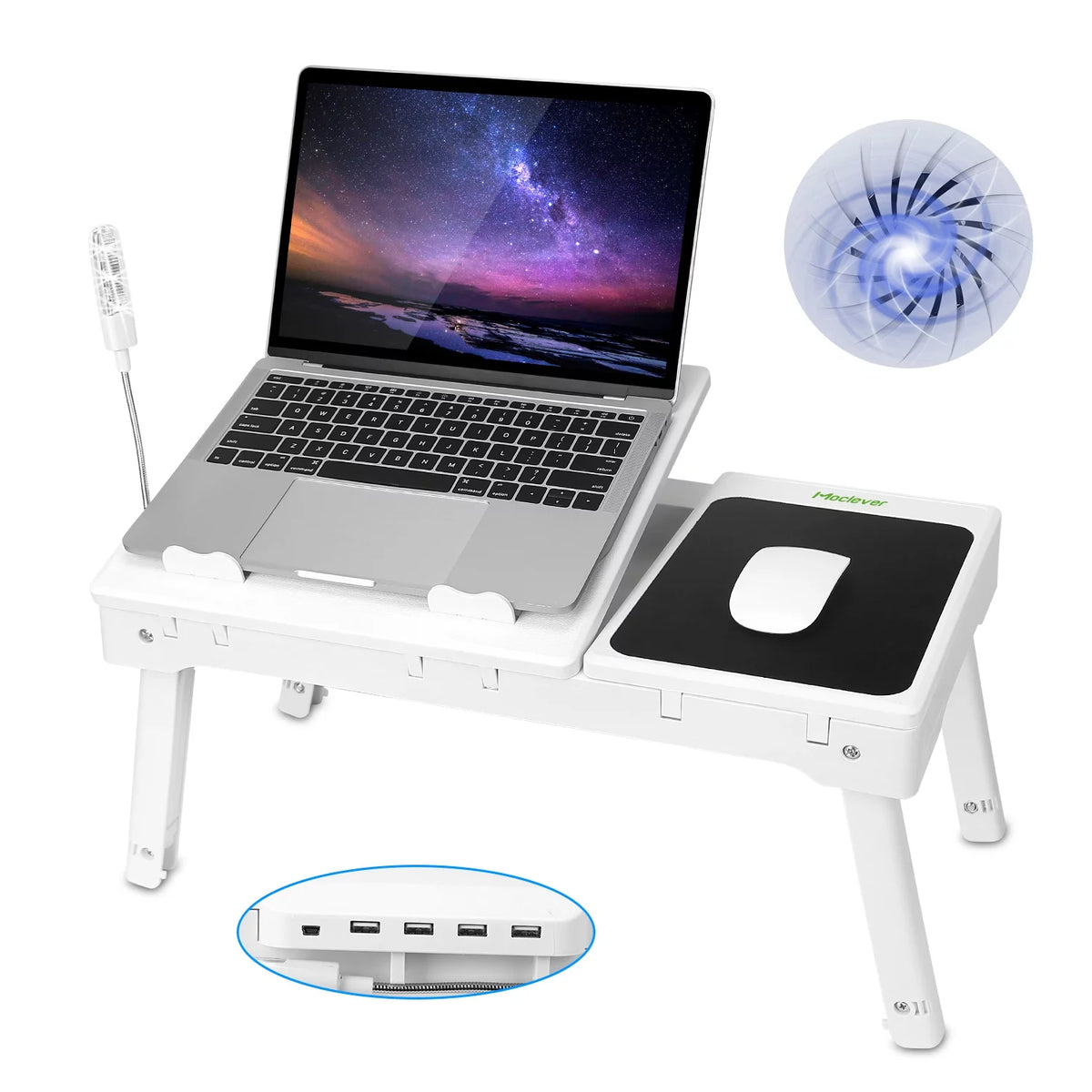 Portable Foldable Laptop Desk Bed Tray with USB Fans White D268479