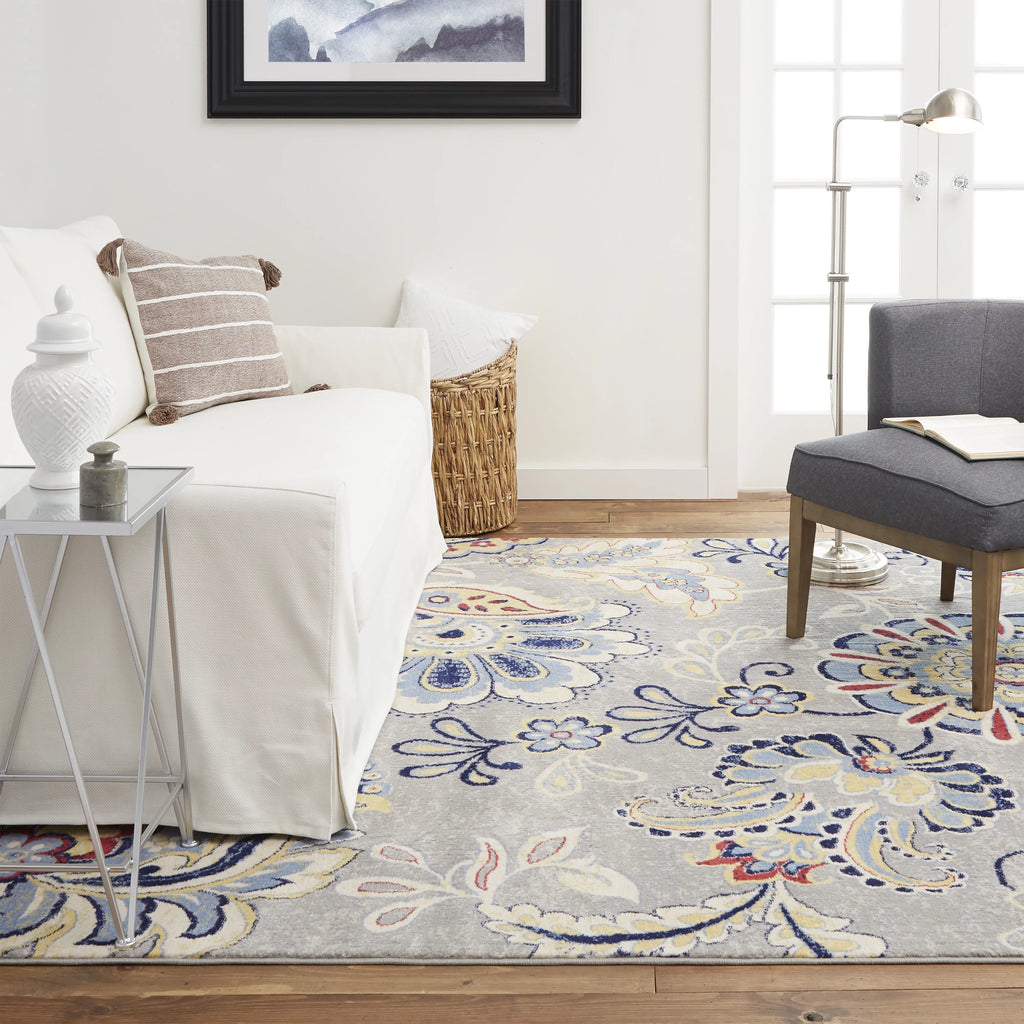 Grey/Red Bohemian Floral Area Rug 5'3"x7'2" A52027
