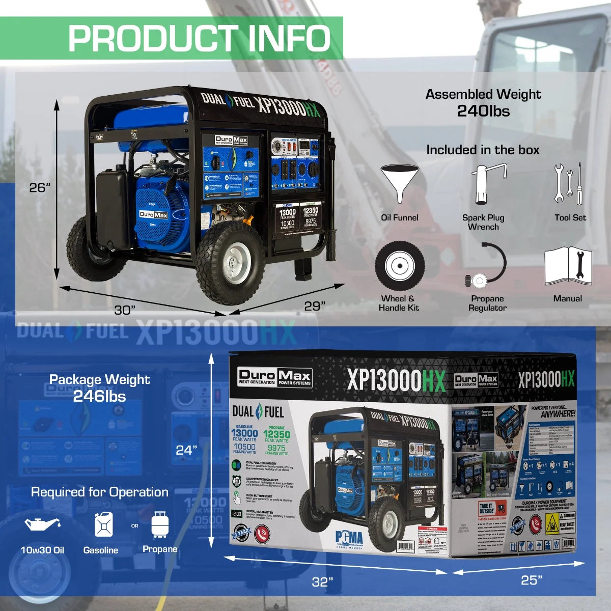 13,000 Watt Dual Fuel Portable Generator Q896