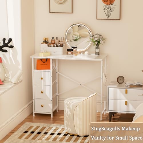 White Compact Vanity Desk with Drawers T2809
