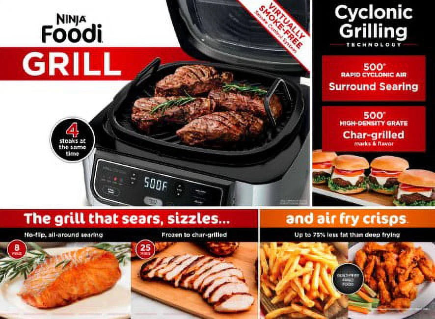 4-in-1 Indoor Grill with 4-qt Air Fryer, Black/Stainless C30240
